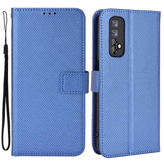 For Realme 7 (Global)/Realme Narzo 20 Pro Diamond Texture Phone Case Cover with Wallet Function PU Leather + TPU Stand Cell Phone Shell - Blue