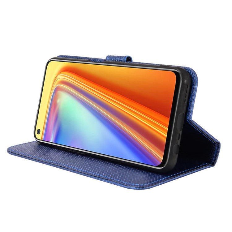 For Realme 7 (Global)/Realme Narzo 20 Pro Diamond Texture Phone Case Cover with Wallet Function PU Leather + TPU Stand Cell Phone Shell - Blue