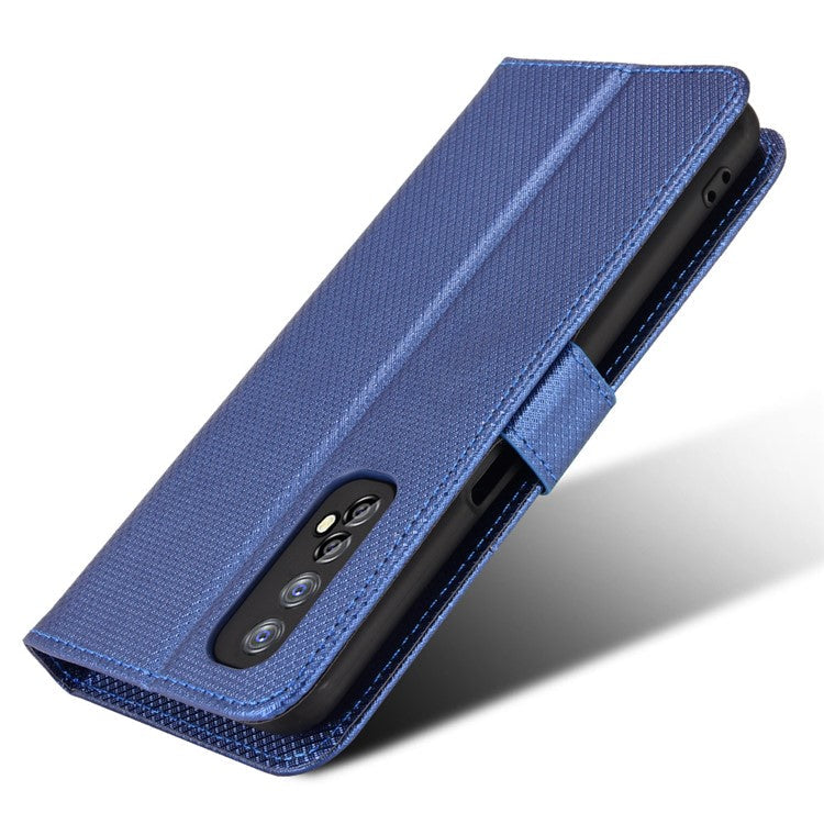 For Realme 7 (Global)/Realme Narzo 20 Pro Diamond Texture Phone Case Cover with Wallet Function PU Leather + TPU Stand Cell Phone Shell - Blue