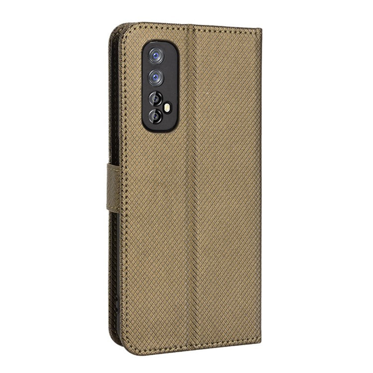 For Realme 7 (Global)/Realme Narzo 20 Pro Diamond Texture Phone Case Cover with Wallet Function PU Leather + TPU Stand Cell Phone Shell - Brown