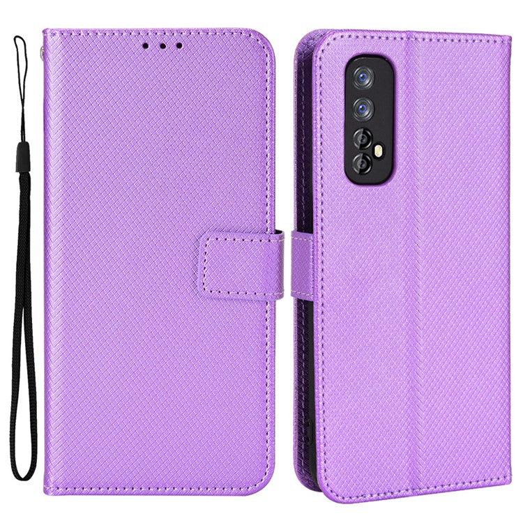 For Realme 7 (Global)/Realme Narzo 20 Pro Diamond Texture Phone Case Cover with Wallet Function PU Leather + TPU Stand Cell Phone Shell - Purple