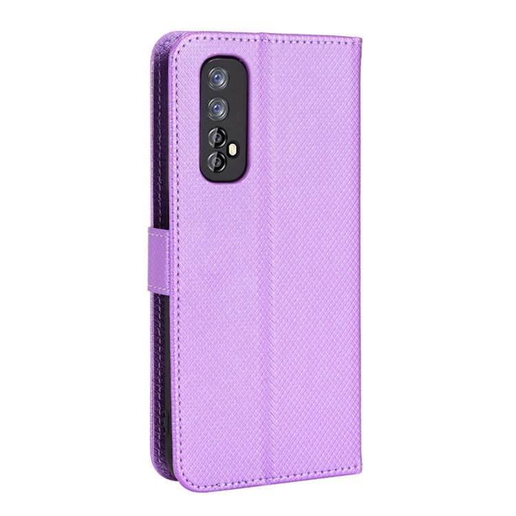 For Realme 7 (Global)/Realme Narzo 20 Pro Diamond Texture Phone Case Cover with Wallet Function PU Leather + TPU Stand Cell Phone Shell - Purple
