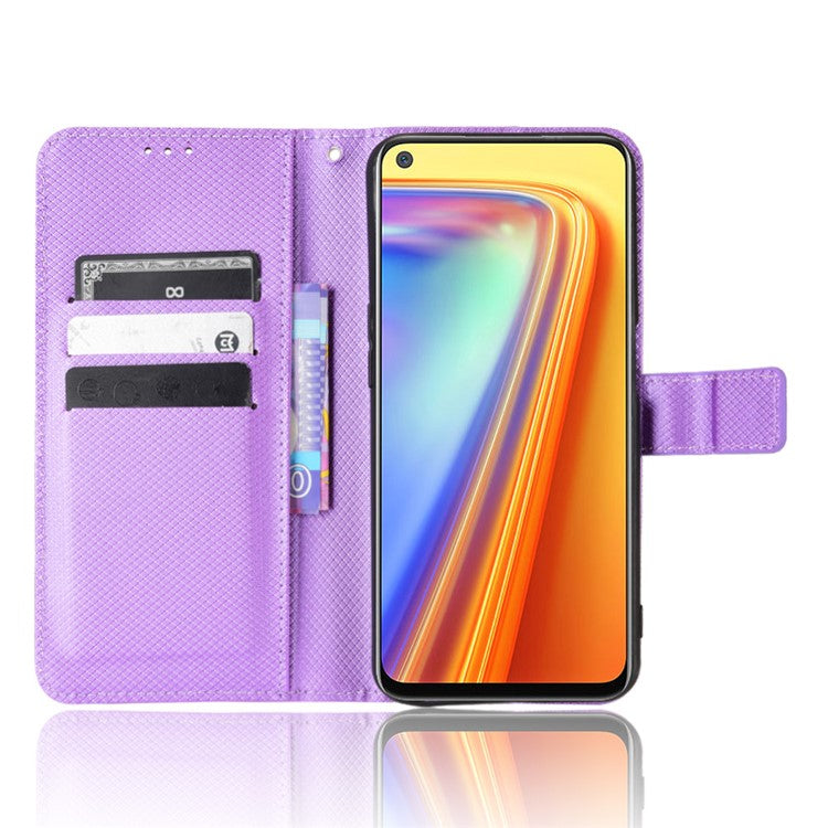 For Realme 7 (Global)/Realme Narzo 20 Pro Diamond Texture Phone Case Cover with Wallet Function PU Leather + TPU Stand Cell Phone Shell - Purple