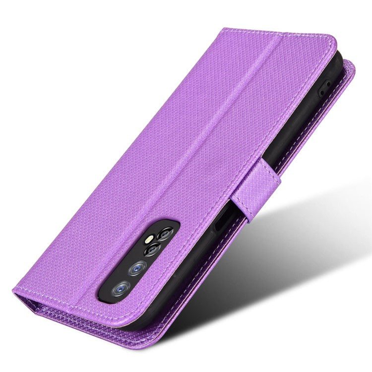 For Realme 7 (Global)/Realme Narzo 20 Pro Diamond Texture Phone Case Cover with Wallet Function PU Leather + TPU Stand Cell Phone Shell - Purple