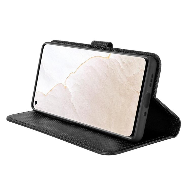 For Realme GT Explorer Master Diamond Texture Phone Case Cover PU Leather Wallet Viewing Stand Cell Phone Shell with Strap - Black