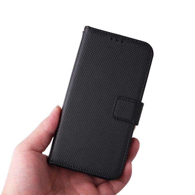 For Realme Narzo 50A Phone Case Cover Diamond Texture PU Leather Wallet Stand Cell Phone Shell with Strap - Black