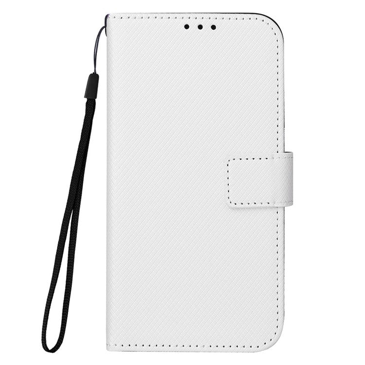 For Realme Narzo 50A Phone Case Cover Diamond Texture PU Leather Wallet Stand Cell Phone Shell with Strap - White