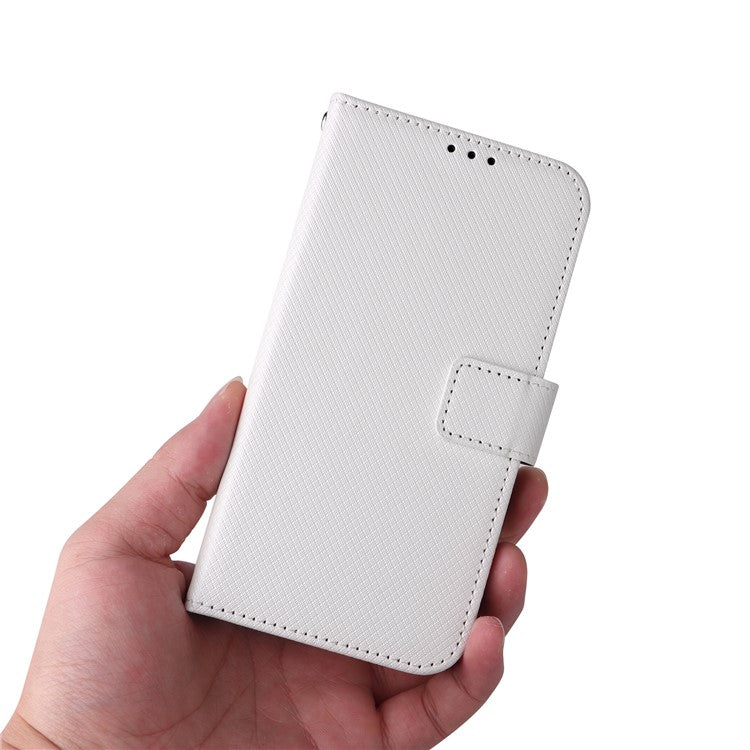 For Realme Narzo 50A Phone Case Cover Diamond Texture PU Leather Wallet Stand Cell Phone Shell with Strap - White