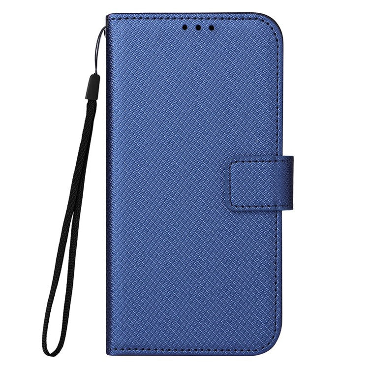 For Realme Narzo 50A Phone Case Cover Diamond Texture PU Leather Wallet Stand Cell Phone Shell with Strap - Blue