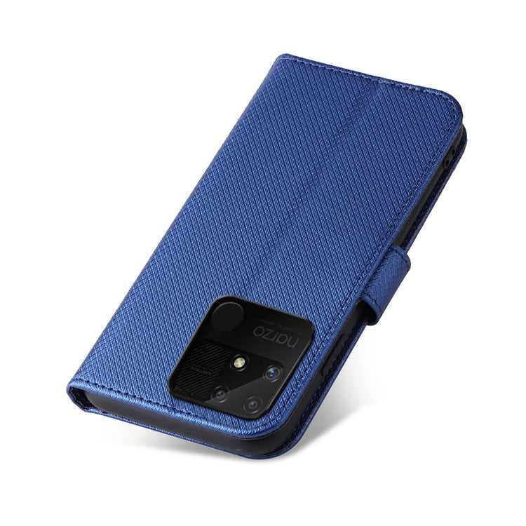 For Realme Narzo 50A Phone Case Cover Diamond Texture PU Leather Wallet Stand Cell Phone Shell with Strap - Blue