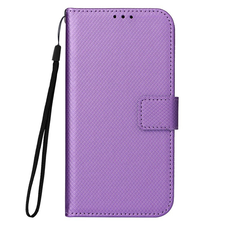 For Realme Narzo 50A Phone Case Cover Diamond Texture PU Leather Wallet Stand Cell Phone Shell with Strap - Purple