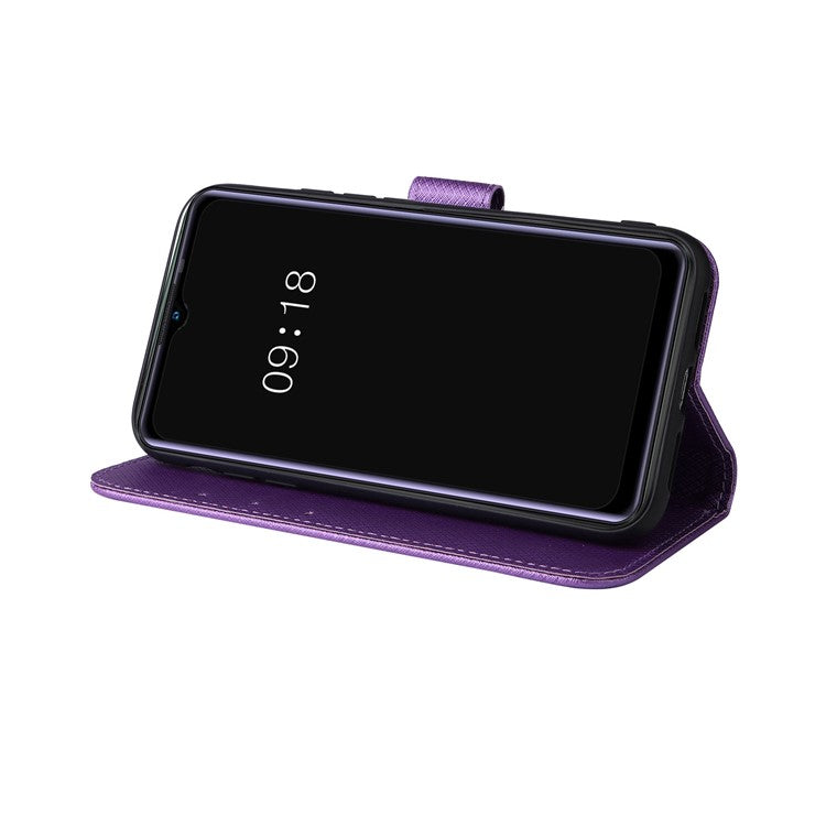 For Realme Narzo 50A Phone Case Cover Diamond Texture PU Leather Wallet Stand Cell Phone Shell with Strap - Purple