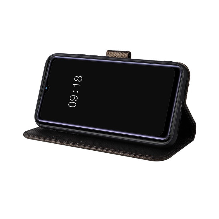 For Realme Narzo 50A Phone Case Cover Diamond Texture PU Leather Wallet Stand Cell Phone Shell with Strap - Brown