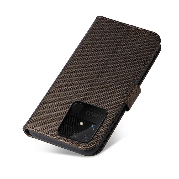 For Realme Narzo 50A Phone Case Cover Diamond Texture PU Leather Wallet Stand Cell Phone Shell with Strap - Brown