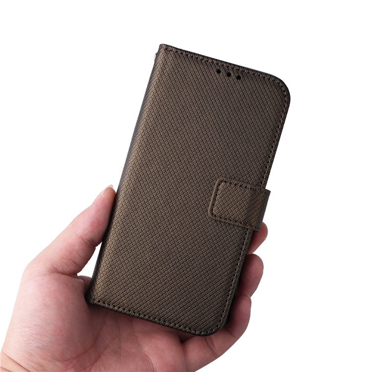 For Realme Narzo 50A Phone Case Cover Diamond Texture PU Leather Wallet Stand Cell Phone Shell with Strap - Brown