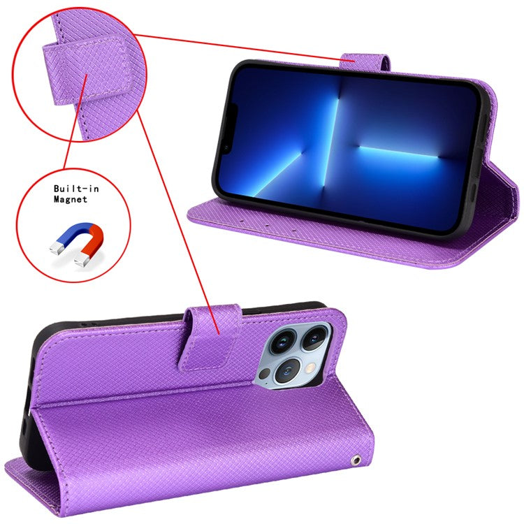 For Realme Narzo 50i PU Leather Wallet Diamond Texture Stand Cover Shockproof Cell Phone Case with Strap - Purple