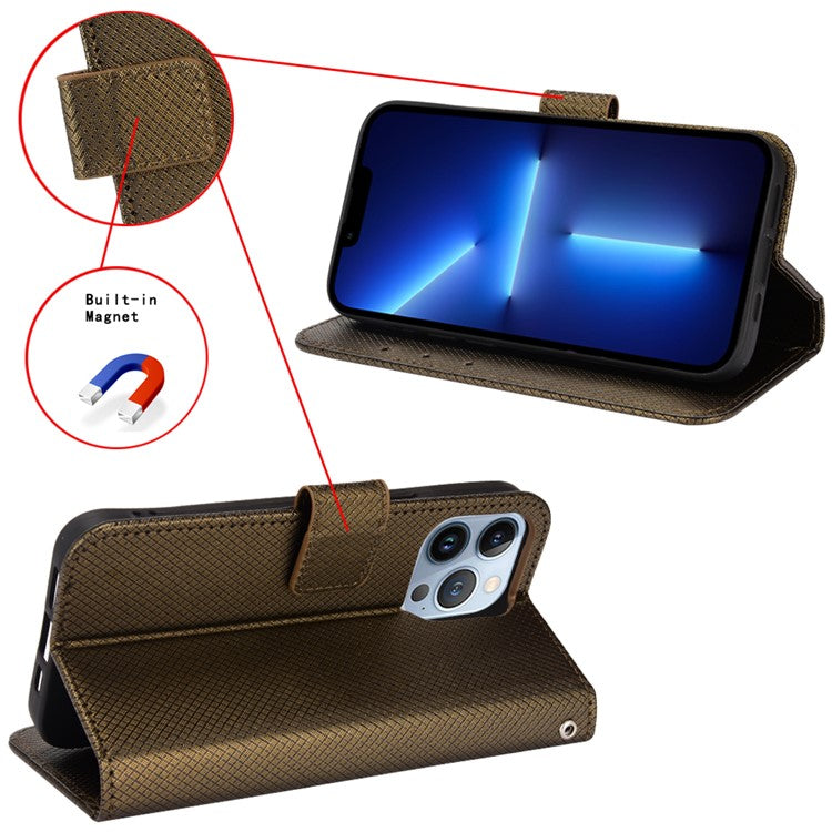 Smartphone Case Bag for Realme 8i/Narzo 50 4G, Diamond Texture PU Leather Wallet Stand Cover Anti-scratch Cell Phone Shell with Strap - Brown