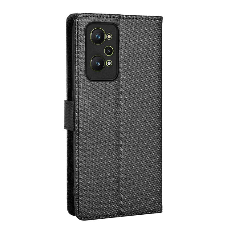 For Realme GT2/GT Neo2 5G/GT Neo 3T 5G Anti-scratch Magnetic Closure Diamond Texture PU Leather Wallet Stand Phone Shell Case with Strap - Black