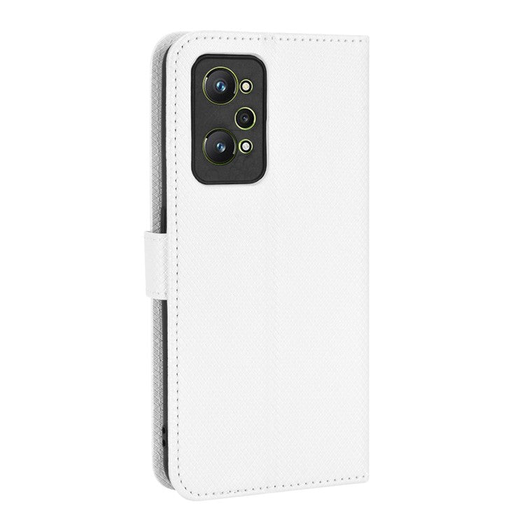 For Realme GT2/GT Neo2 5G/GT Neo 3T 5G Anti-scratch Magnetic Closure Diamond Texture PU Leather Wallet Stand Phone Shell Case with Strap - White