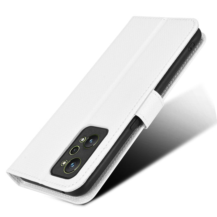 For Realme GT2/GT Neo2 5G/GT Neo 3T 5G Anti-scratch Magnetic Closure Diamond Texture PU Leather Wallet Stand Phone Shell Case with Strap - White