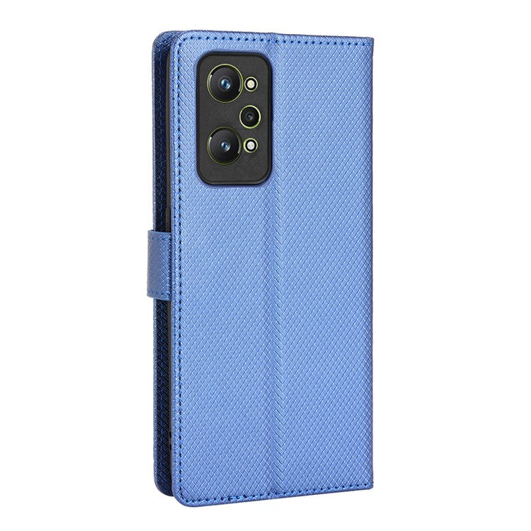 For Realme GT2/GT Neo2 5G/GT Neo 3T 5G Anti-scratch Magnetic Closure Diamond Texture PU Leather Wallet Stand Phone Shell Case with Strap - Blue