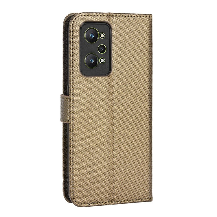 For Realme GT2/GT Neo2 5G/GT Neo 3T 5G Anti-scratch Magnetic Closure Diamond Texture PU Leather Wallet Stand Phone Shell Case with Strap - Brown