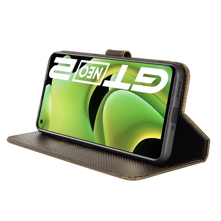 For Realme GT2/GT Neo2 5G/GT Neo 3T 5G Anti-scratch Magnetic Closure Diamond Texture PU Leather Wallet Stand Phone Shell Case with Strap - Brown