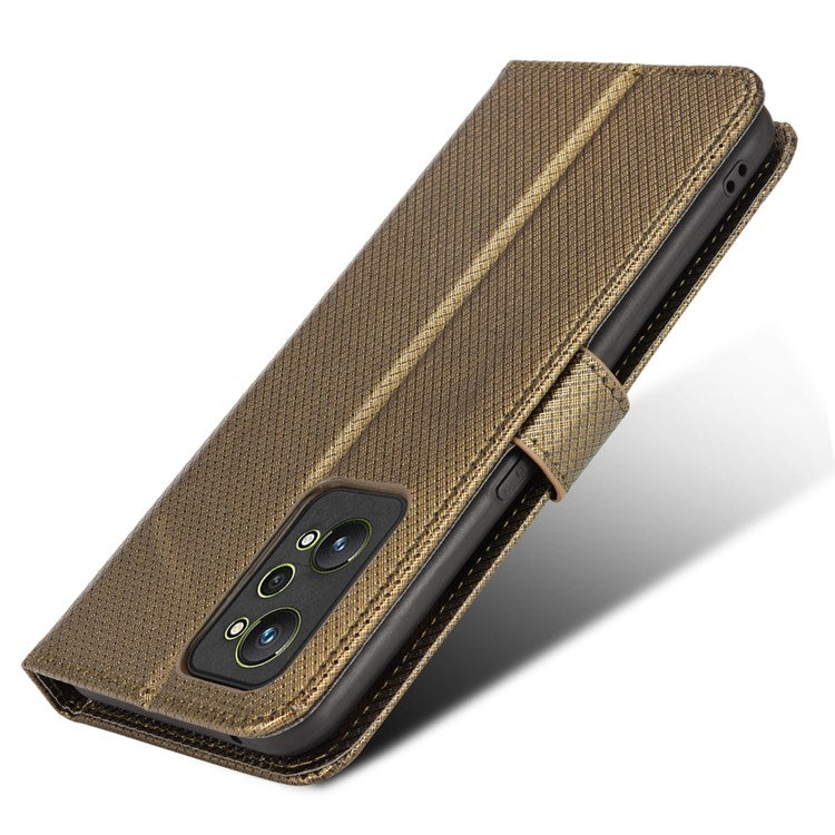 For Realme GT2/GT Neo2 5G/GT Neo 3T 5G Anti-scratch Magnetic Closure Diamond Texture PU Leather Wallet Stand Phone Shell Case with Strap - Brown