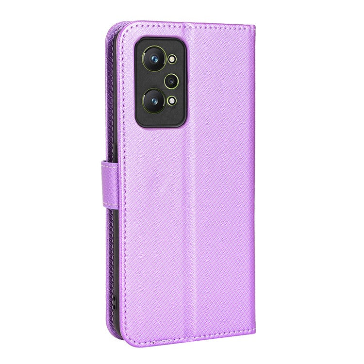 For Realme GT2/GT Neo2 5G/GT Neo 3T 5G Anti-scratch Magnetic Closure Diamond Texture PU Leather Wallet Stand Phone Shell Case with Strap - Purple