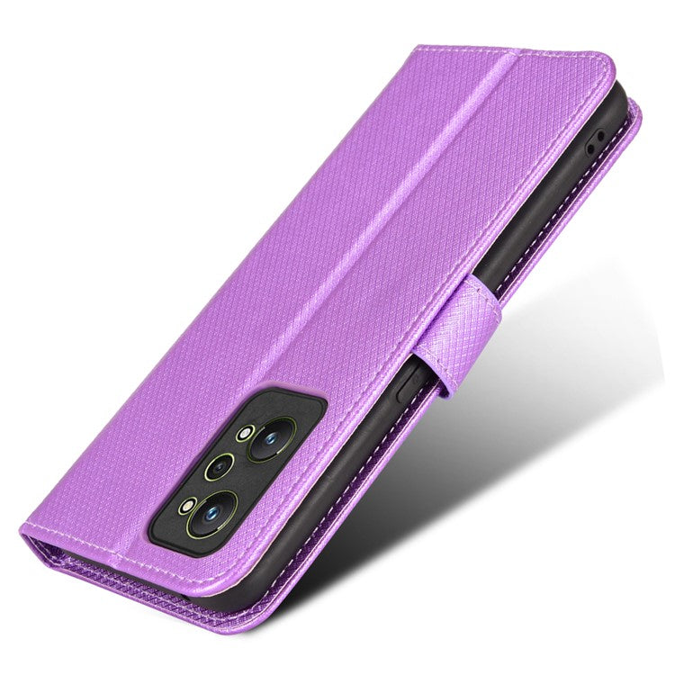 For Realme GT2/GT Neo2 5G/GT Neo 3T 5G Anti-scratch Magnetic Closure Diamond Texture PU Leather Wallet Stand Phone Shell Case with Strap - Purple