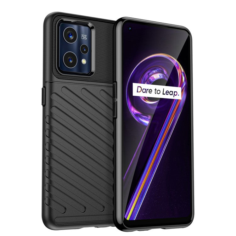 For Realme 9 Pro+ Thunder Series Thickened TPU Twill Texture Phone Case Drop-resistant Protective Cover - Black