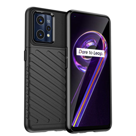 For Realme 9 Pro+ Thunder Series Thickened TPU Twill Texture Phone Case Drop-resistant Protective Cover - Black