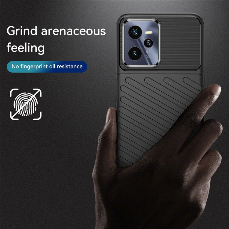 For Realme C35 Thunder Series Twill Texture TPU Phone Case Thickened Anti-drop Cover - Black