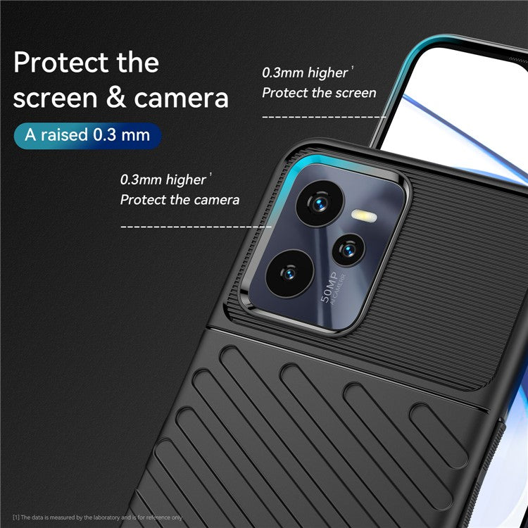 For Realme C35 Thunder Series Twill Texture TPU Phone Case Thickened Anti-drop Cover - Black