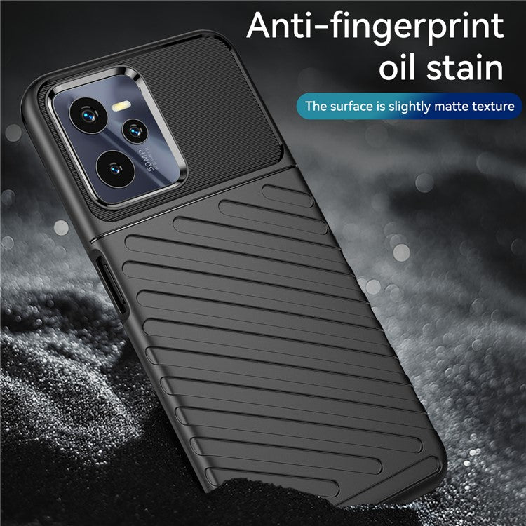 For Realme C35 Thunder Series Twill Texture TPU Phone Case Thickened Anti-drop Cover - Black