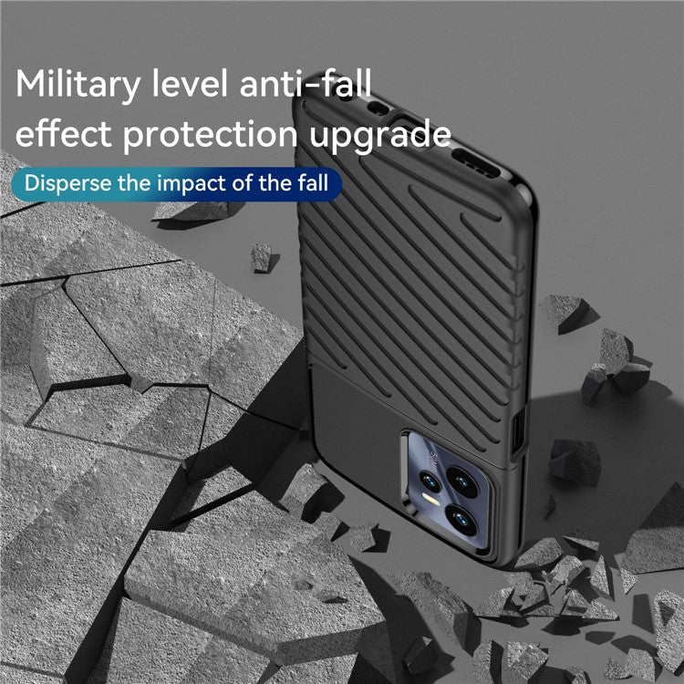 For Realme C35 Thunder Series Twill Texture TPU Phone Case Thickened Anti-drop Cover - Black