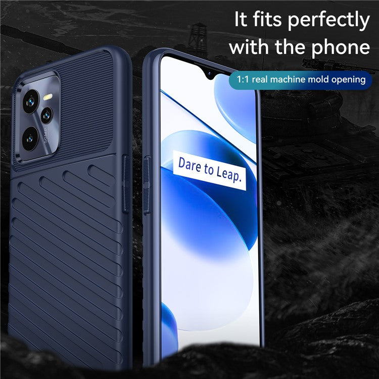 For Realme C35 Thunder Series Twill Texture TPU Phone Case Thickened Anti-drop Cover - Blue