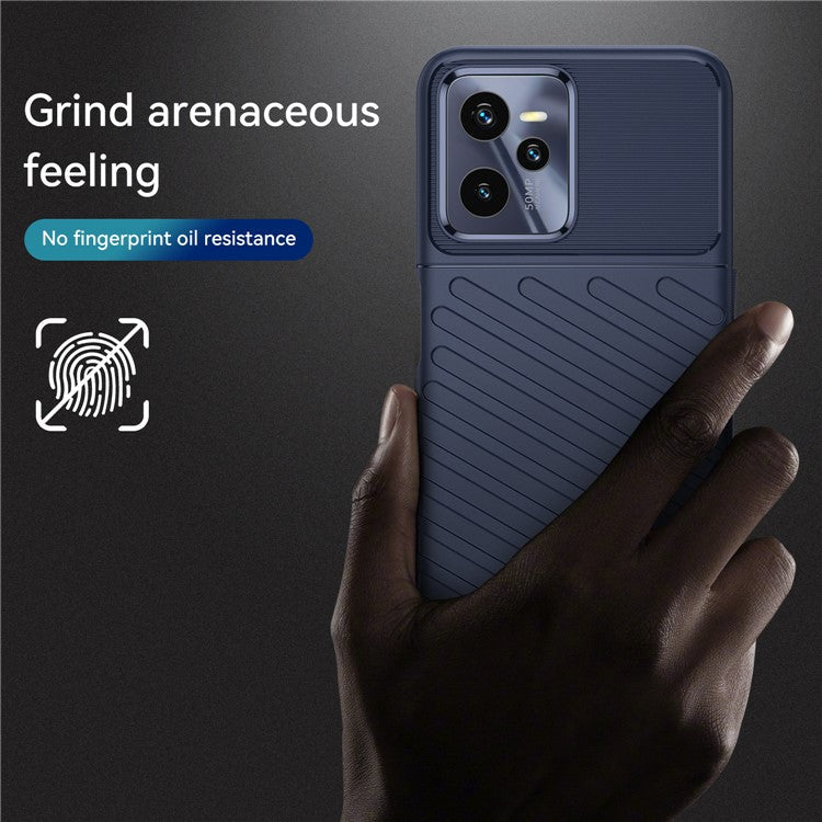 For Realme C35 Thunder Series Twill Texture TPU Phone Case Thickened Anti-drop Cover - Blue