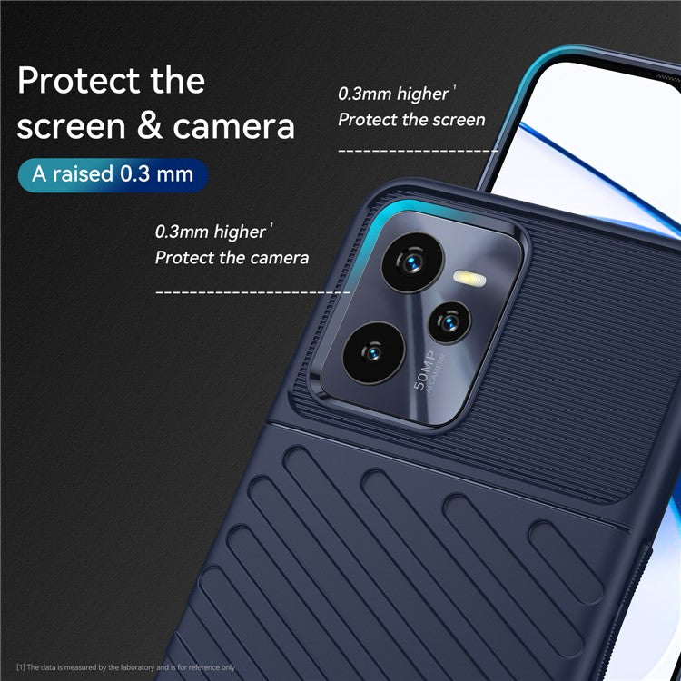 For Realme C35 Thunder Series Twill Texture TPU Phone Case Thickened Anti-drop Cover - Blue