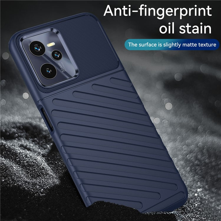 For Realme C35 Thunder Series Twill Texture TPU Phone Case Thickened Anti-drop Cover - Blue