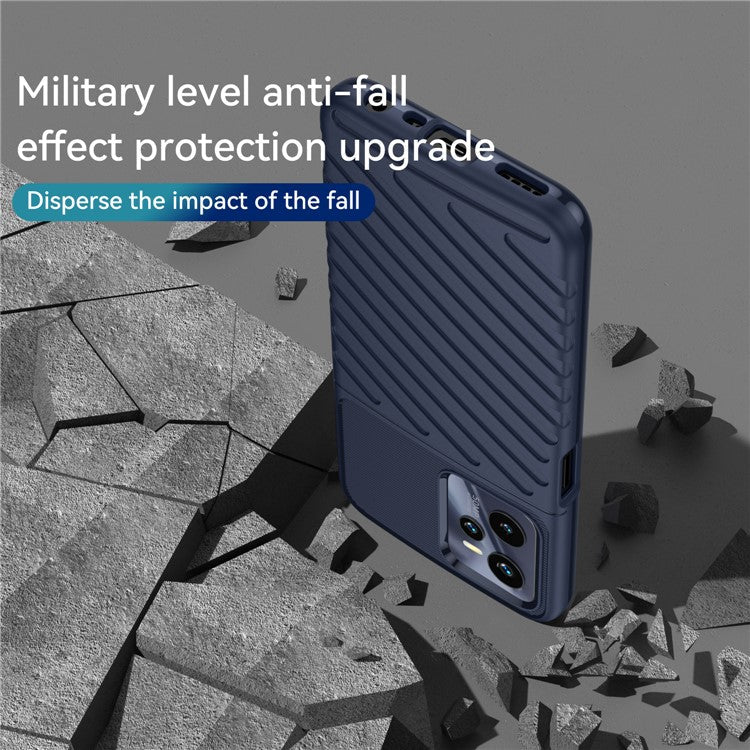 For Realme C35 Thunder Series Twill Texture TPU Phone Case Thickened Anti-drop Cover - Blue