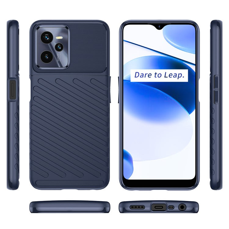 For Realme C35 Thunder Series Twill Texture TPU Phone Case Thickened Anti-drop Cover - Blue