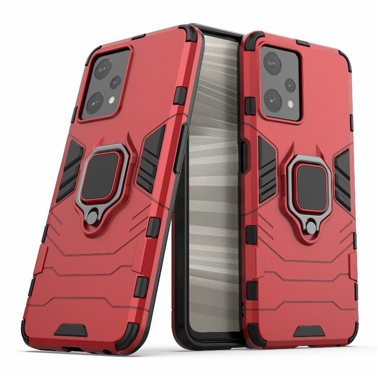 For Realme 9 Pro 5G / 9 5G / V25 Shockproof TPU+ Hard PC Protective Case Anti-Scratch Ring Kickstand Back Cover - Red