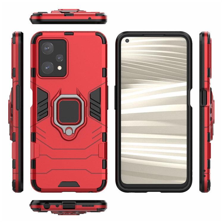 For Realme 9 Pro 5G / 9 5G / V25 Shockproof TPU+ Hard PC Protective Case Anti-Scratch Ring Kickstand Back Cover - Red