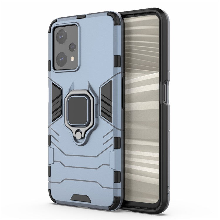 For Realme 9 Pro 5G / 9 5G / V25 Shockproof TPU+ Hard PC Protective Case Anti-Scratch Ring Kickstand Back Cover - Blue