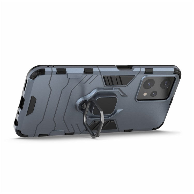 For Realme 9 Pro 5G / 9 5G / V25 Shockproof TPU+ Hard PC Protective Case Anti-Scratch Ring Kickstand Back Cover - Blue