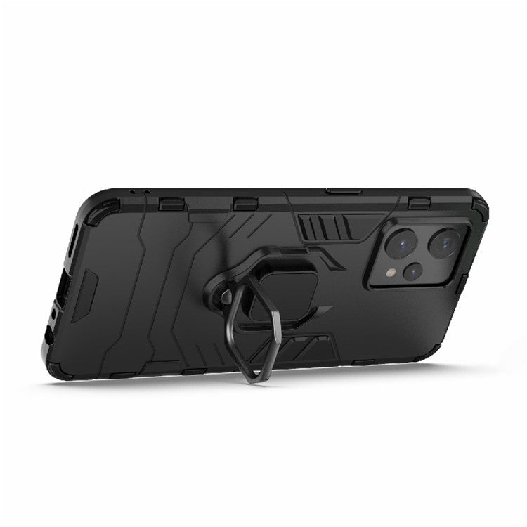 For Realme 9 Pro+ Soft TPU + Hard PC Heavy Duty Shockproof Hybrid Case with Ring Kickstand - Black