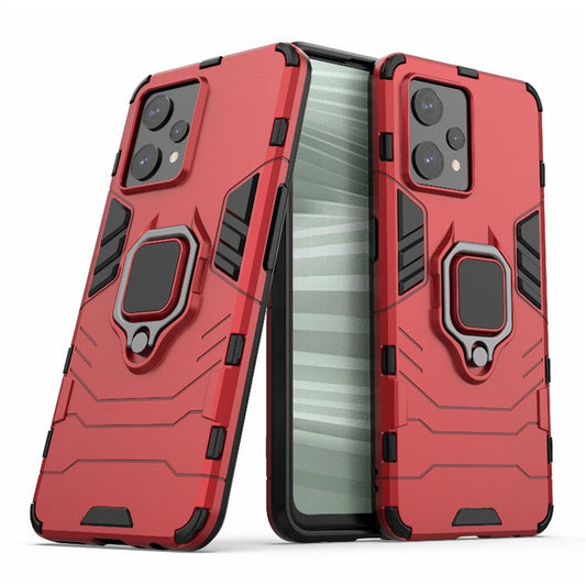 For Realme 9 Pro+ Soft TPU + Hard PC Heavy Duty Shockproof Hybrid Case with Ring Kickstand - Red