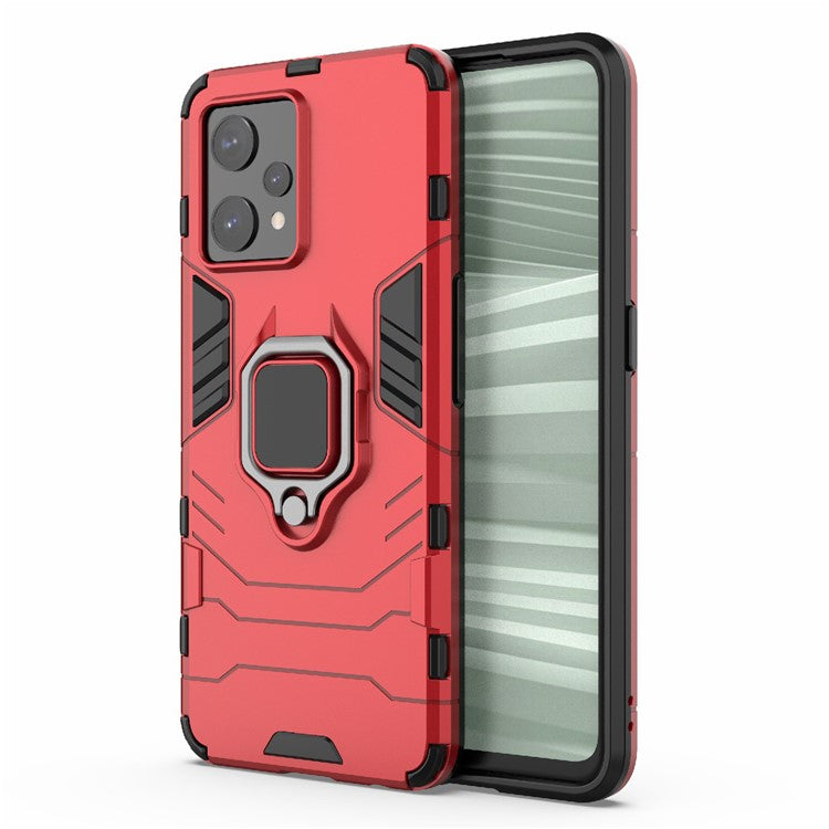 For Realme 9 Pro+ Soft TPU + Hard PC Heavy Duty Shockproof Hybrid Case with Ring Kickstand - Red