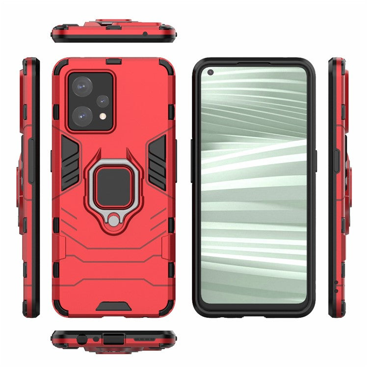 For Realme 9 Pro+ Soft TPU + Hard PC Heavy Duty Shockproof Hybrid Case with Ring Kickstand - Red